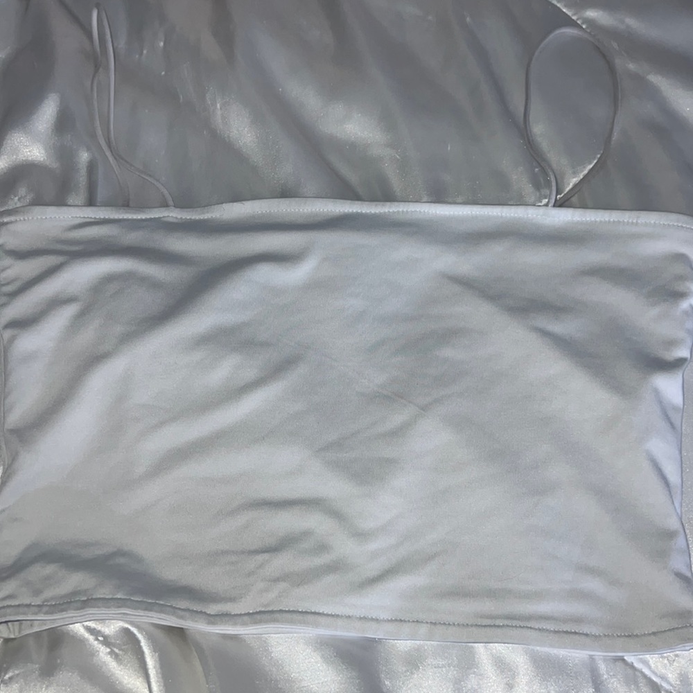 White, spaghetti strap, crop top